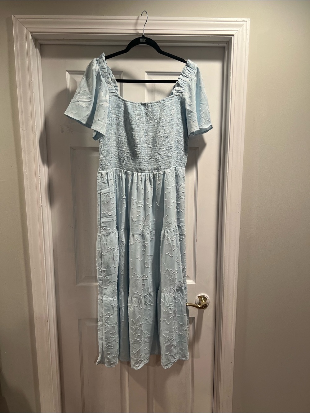 Light Blue Smocked Midi Dress